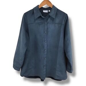Joan‎ Rivers Gray Long Sleeve Button Front Shirt Top Women's Size L